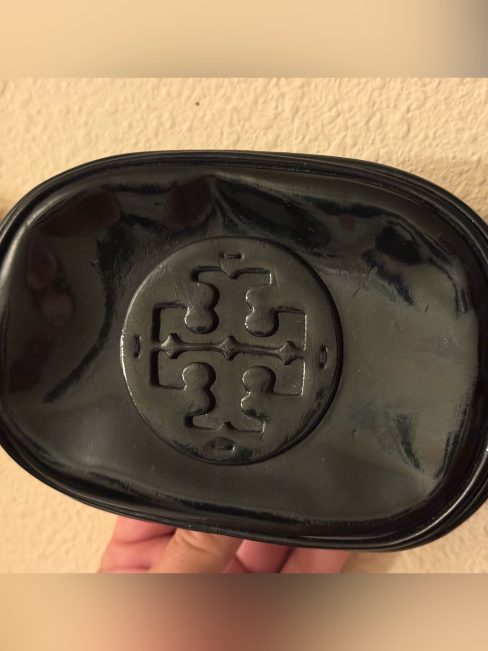 Tory Burch Black Patent Logo Make Up Bag